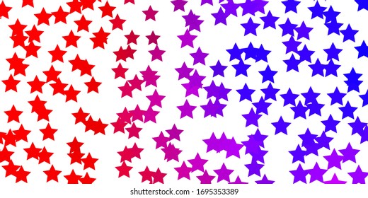 Azul claro, fondo vectorial rojo con estrellas pequeñas y grandes. Ilustración colorida en estilo abstracto con estrellas degradadas. Patrón para envolver regalos.