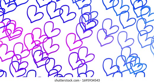 Light Blue, Red vector background with hearts. Decorative shining illustration with hearts on abstract template. Pattern for marriage gifts, congratulations.
