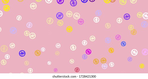 Light blue, red vector background with covid-19 symbols. Abstract illustration with biological gradient shapes. Best design for quarantine events.