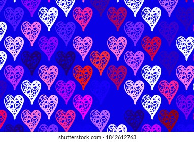 Light Blue, Red vector background with Shining hearts. Beautiful celebration style hearts on abstract illustration. Pattern for carnival, festival romantic leaflets.