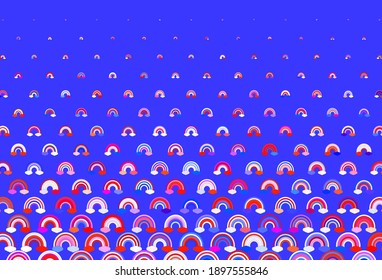 Light Blue, Red vector background with rainbow symbols. Abstract illustration with gradient rainbow shapes. Sketch for fun designs.