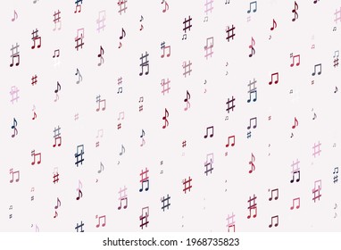 Light Blue, Red vector background with music symbols. Shining illustration of colorful gradient music notes. Template for fasion magazines.