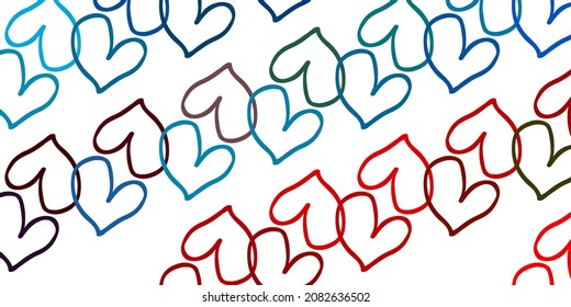 Light Blue, Red vector background with Shining hearts. Decorative shining illustration with hearts on abstract template. Design for your business advert of anniversary.