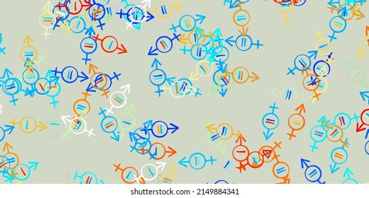 Light Blue, Red vector background with woman symbols. Colorful illustration with gradient feminism shapes. Best design to show the power of women.