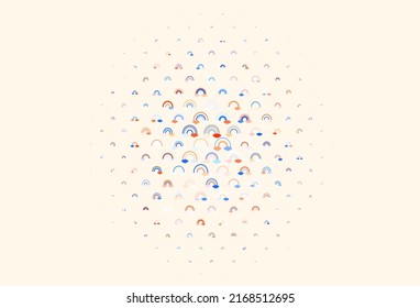 Light Blue, Red vector background with rainbow symbols. Illustration with isolated signs of rainbow. Sketch for fun designs.
