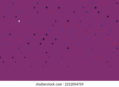 Light Blue, Red vector background with cards signs. Colorful gradient with signs of hearts, spades, clubs, diamonds. Pattern for booklets, leaflets of gambling houses.