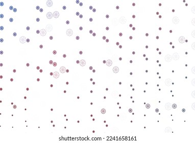 Azul claro, fondo vectorial rojo con copos de nieve navideños. Nieve sobre fondo abstracto borroso con gradiente. Diseño de año nuevo para su anuncio de negocios.