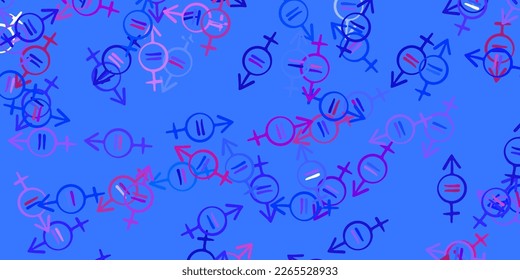 Light Blue, Red vector background with woman symbols. Illustration with signs of women's strength and power. Simple design for your web site.