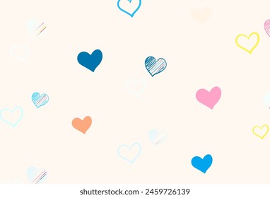 Azul claro, fondo de Vector rojo con corazones brillantes. Ilustración decorativa brillante con corazones en Plantilla abstracta. Patrón para el anuncio de San Valentín, folletos.