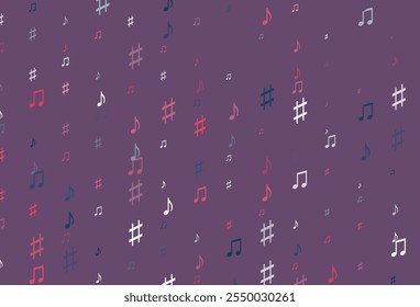 Fundo de vetor azul claro, vermelho com símbolos de música. Ilustração abstrata moderna com teclas de melodia. Padrão para sites de músicos.