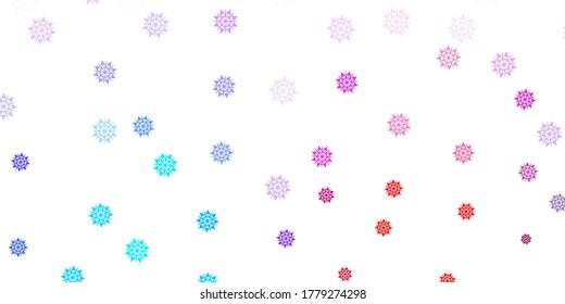 Light blue, red vector beautiful snowflakes backdrop with flowers. Gradient colorful illustration with snow elements in xmas style. Poster, banner  for New year design.