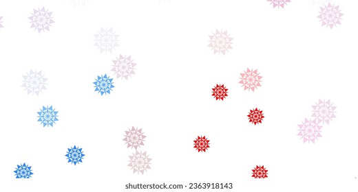 Light blue, red vector beautiful snowflakes backdrop with flowers. Colorful snow elements in decorative christmas style. Poster, banner  for New year design.