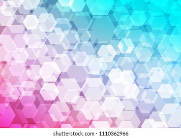 Light Blue, Red vector blurry hexagon template. Modern geometrical abstract illustration with gradient. A new texture for your design.
