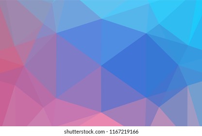 Light Blue, Red vector blurry hexagon template. Triangular geometric sample with gradient.  The textured pattern can be used for background.