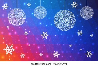 Light Blue Red vector christmas polygon background. Low poly Illustration consisting of triangles with snowflakes. Texture, seamless background of New Year celebration.