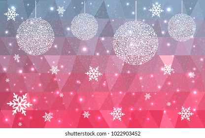 Light Blue Red vector christmas postcard low polygon background. Illustration consisting of triangles. Abstract triangular polygonal origami or crystal design of New Year celebration.