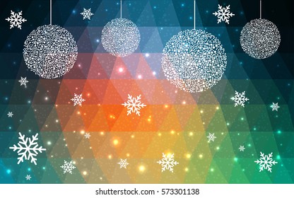 Light Blue Red vector christmas polygon background. Low poly Illustration consisting of triangles with snowflakes. Texture, seamless background of New Year celebration.
