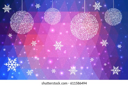 Light Blue Red vector christmas postcard low polygon background. Illustration consisting of triangles. Abstract triangular polygonal origami or crystal design of New Year celebration.