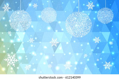Light Blue Red vector christmas postcard low polygon background. Illustration consisting of triangles. Abstract triangular polygonal origami or crystal design of New Year celebration.