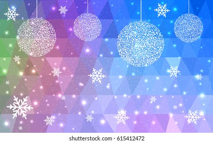 Light Blue Red vector christmas polygon background. Low poly Illustration consisting of triangles with snowflakes. Texture, seamless background of New Year celebration.