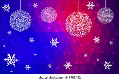 Light Blue Red vector christmas postcard low polygon background. Illustration consisting of triangles. Abstract triangular polygonal origami or crystal design of New Year celebration.