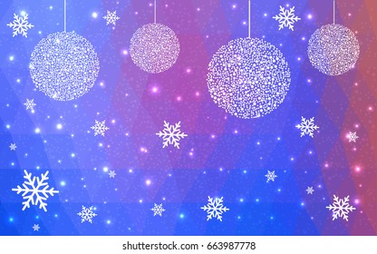 Light Blue Red vector christmas postcard low polygon background. Illustration consisting of triangles. Abstract triangular polygonal origami or crystal design of New Year celebration.