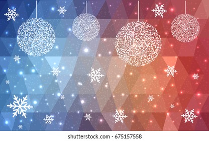 Light Blue Red vector christmas polygon background. Low poly Illustration consisting of triangles with snowflakes. Texture, seamless background of New Year celebration.