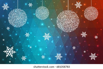 Light Blue Red vector christmas postcard low polygon background. Illustration consisting of triangles. Abstract triangular polygonal origami or crystal design of New Year celebration.