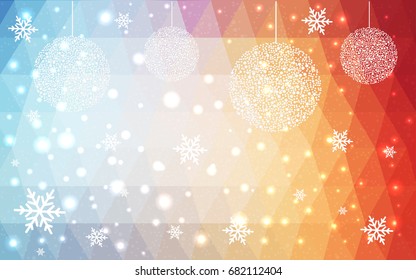 Light Blue Red vector christmas polygon background. Low poly Illustration consisting of triangles with snowflakes. Texture, seamless background of New Year celebration.
