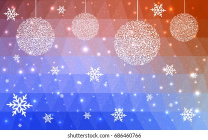 Light Blue Red vector christmas polygon background. Low poly Illustration consisting of triangles with snowflakes. Texture, seamless background of New Year celebration.
