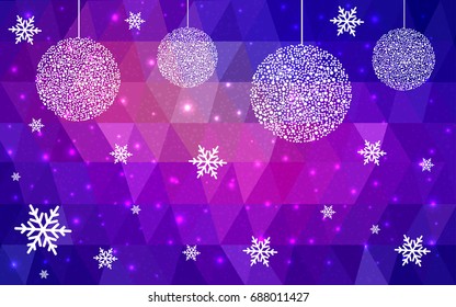 Light Blue Red vector christmas postcard low polygon background. Illustration consisting of triangles. Abstract triangular polygonal origami or crystal design of New Year celebration.