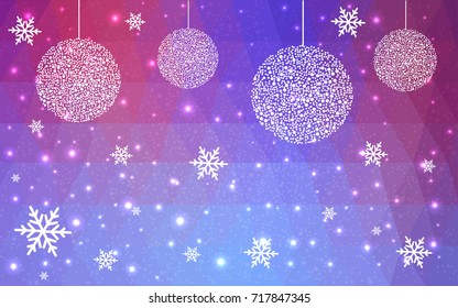 Light Blue Red vector christmas postcard low polygon background. Illustration consisting of triangles. Abstract triangular polygonal origami or crystal design of New Year celebration.
