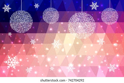Light Blue Red vector christmas polygon background. Low poly Illustration consisting of triangles with snowflakes. Texture, seamless background of New Year celebration.