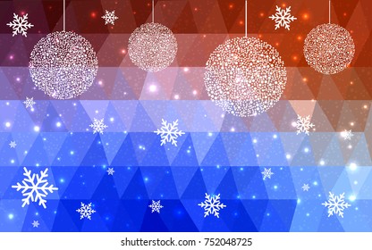 Light Blue Red vector christmas polygon background. Low poly Illustration consisting of triangles with snowflakes. Texture, seamless background of New Year celebration.