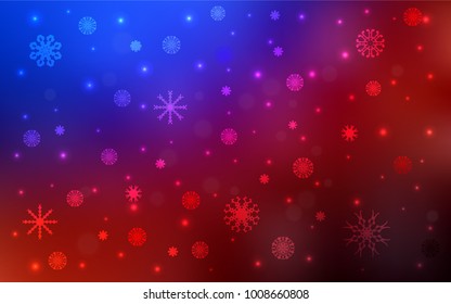 Light Blue, Red vector cover with beautiful snowflakes. Decorative shining illustration with snow on abstract template. The pattern can be used for year new  websites.