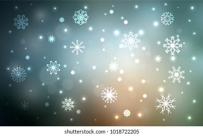 Light Blue, Red vector cover with beautiful snowflakes. Blurred decorative design in xmas style with snow. New year design for your ad, poster, banner.