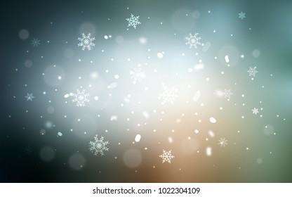 Light Blue, Red vector cover with beautiful snowflakes. Snow on blurred abstract background with gradient. The pattern can be used for new year leaflets.