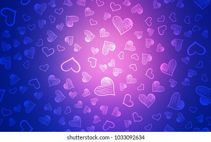 Light Blue, Red vector cover with Shining hearts. Glitter abstract illustration with colorful hearts in romantic style. Template for Valentine's greeting postcards.