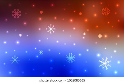 Light Blue, Red vector cover with beautiful snowflakes. Shining colored illustration with snow in christmas style. The pattern can be used for new year leaflets.