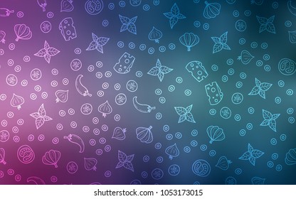 Light Blue, Red vector cover with cuisine gourmet. Fast Food on blurred abstract background with colorful gradient. Pattern for menu of cafes, bars, restaurants.
