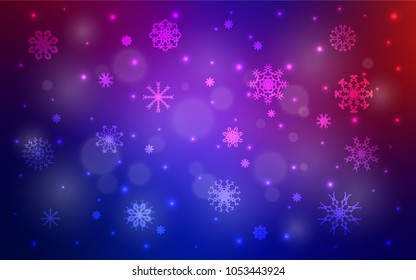 Light Blue, Red vector cover with beautiful snowflakes. Blurred decorative design in xmas style with snow. The template can be used as a new year background.