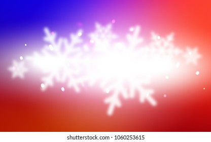 Light Blue, Red vector cover with beautiful snowflakes. Snow on blurred abstract background with gradient. The template can be used as a new year background.