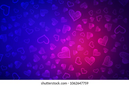 Light Blue, Red vector cover with Shining hearts. Illustration with hearts in love concept for valentine's day. Pattern can be used for valentine's ad, booklets.