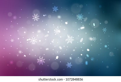 Light Blue, Red vector cover with beautiful snowflakes. Blurred decorative design in xmas style with snow. New year design for your ad, poster, banner.