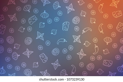 Light Blue, Red vector cover with cuisine gourmet. Decorative shining illustration with food on abstract template. Design for ad, poster, banner of cafes or restaurants.