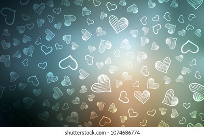 Light Blue, Red vector cover with Shining hearts. Blurred decorative design in doodle style with hearts. Pattern can be used for valentine's ad, booklets.