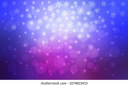Light Blue, Red vector cover with beautiful snowflakes. Blurred decorative design in xmas style with snow. The template can be used as a new year background.