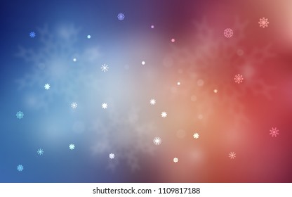 Light Blue, Red vector cover with beautiful snowflakes. Blurred decorative design in xmas style with snow. New year design for your business advert.