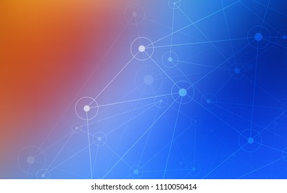 Light Blue, Red vector cover with spots, lines. Design with connection of dots and lines on colorful background. Pattern can be used for futuristic ad, booklets.