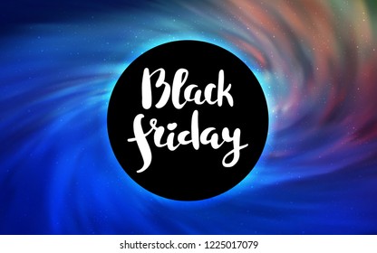 Light Blue, Red vector cover with a black hole, nebula. Abstract illustration with glitter colorful cosmic stars. Black Friday design for ads, commercials.